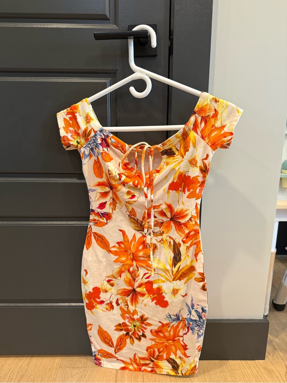 Guess Orange Floral Tie-Front Mini Dress